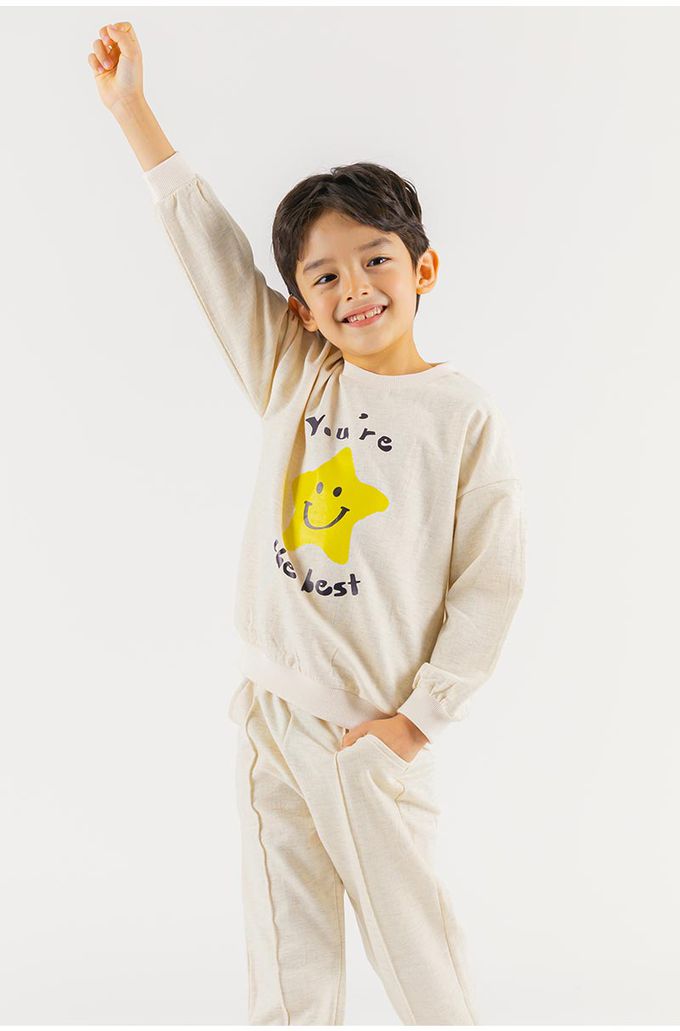 韓國 OZKIZ - 微笑STAR圓領長袖套裝-粉紫