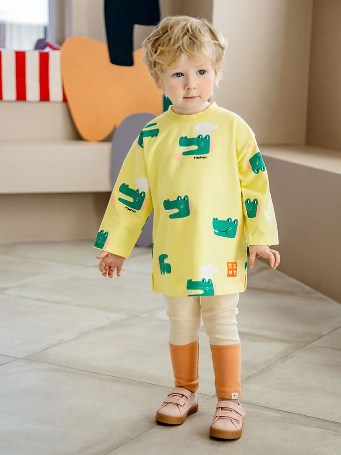 韓國 Pimpollo - 滿版鱷魚廚師長版套裝-黃X米