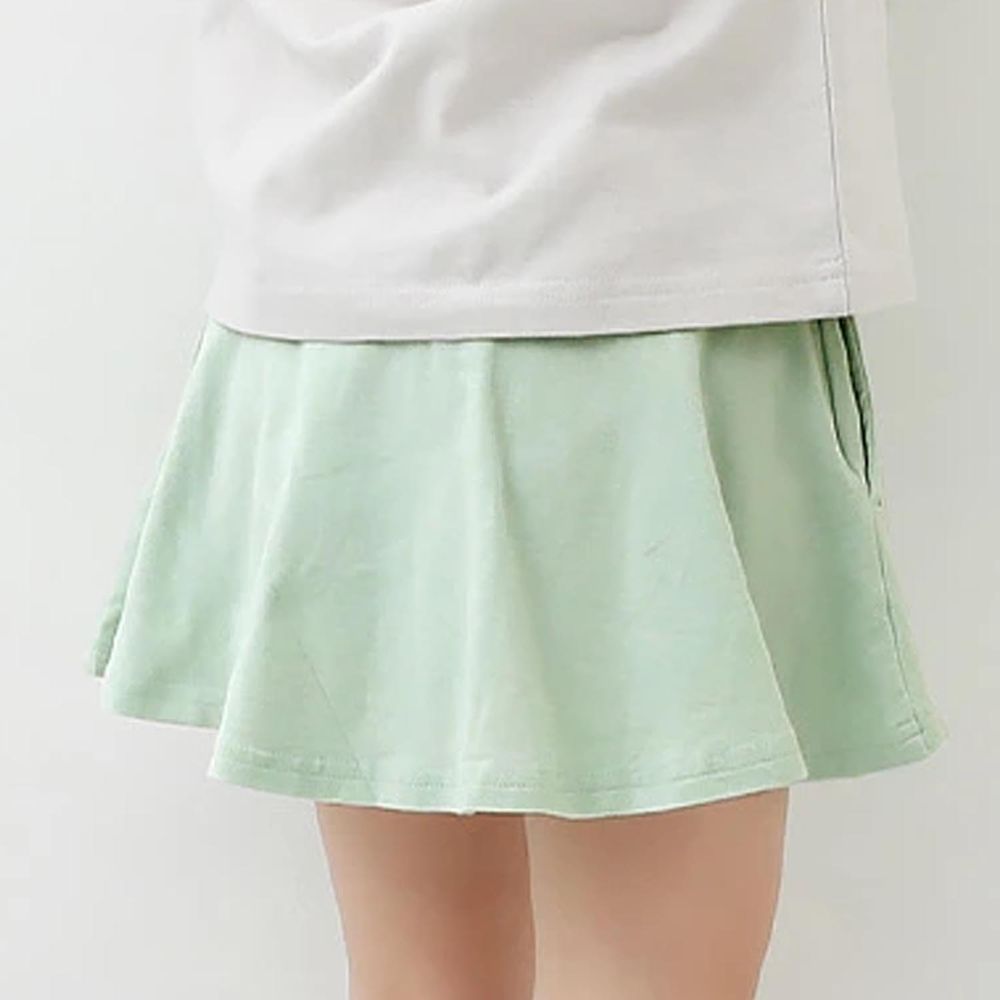 日本 devirock - 活力百搭素色口袋短裙-淡綠