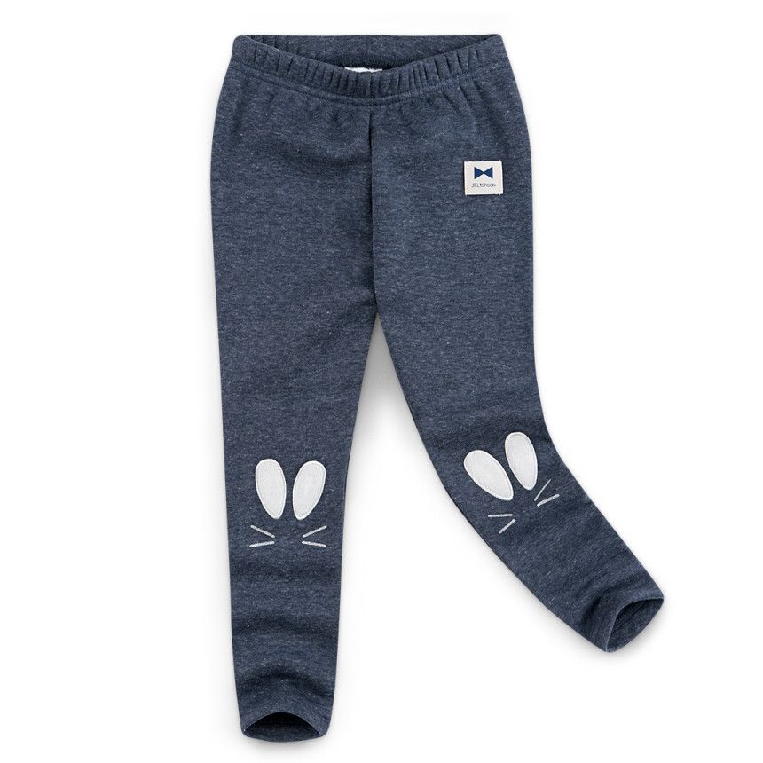韓國 Jelispoon - (內刷毛)小兔子耳朵內搭褲-深藍