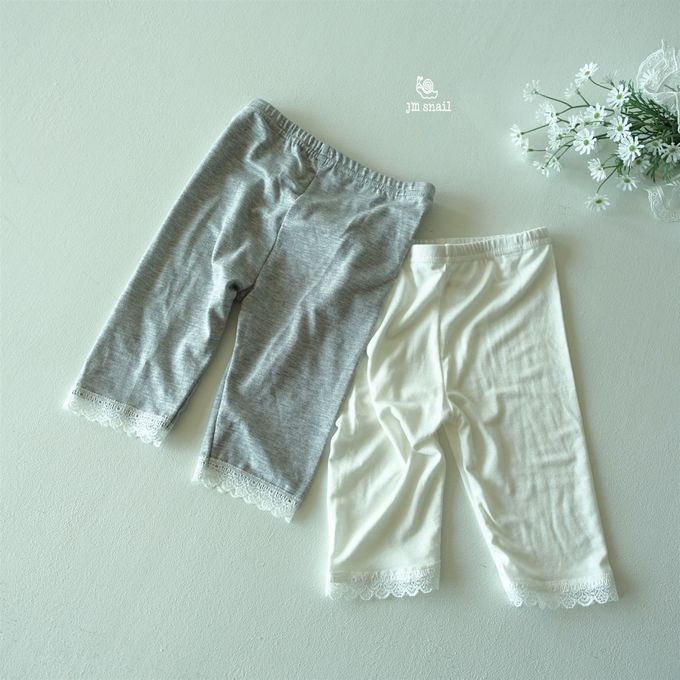 韓國 Jmsnail - 鬆緊腰蕾絲花邊裝飾內搭褲-麻灰