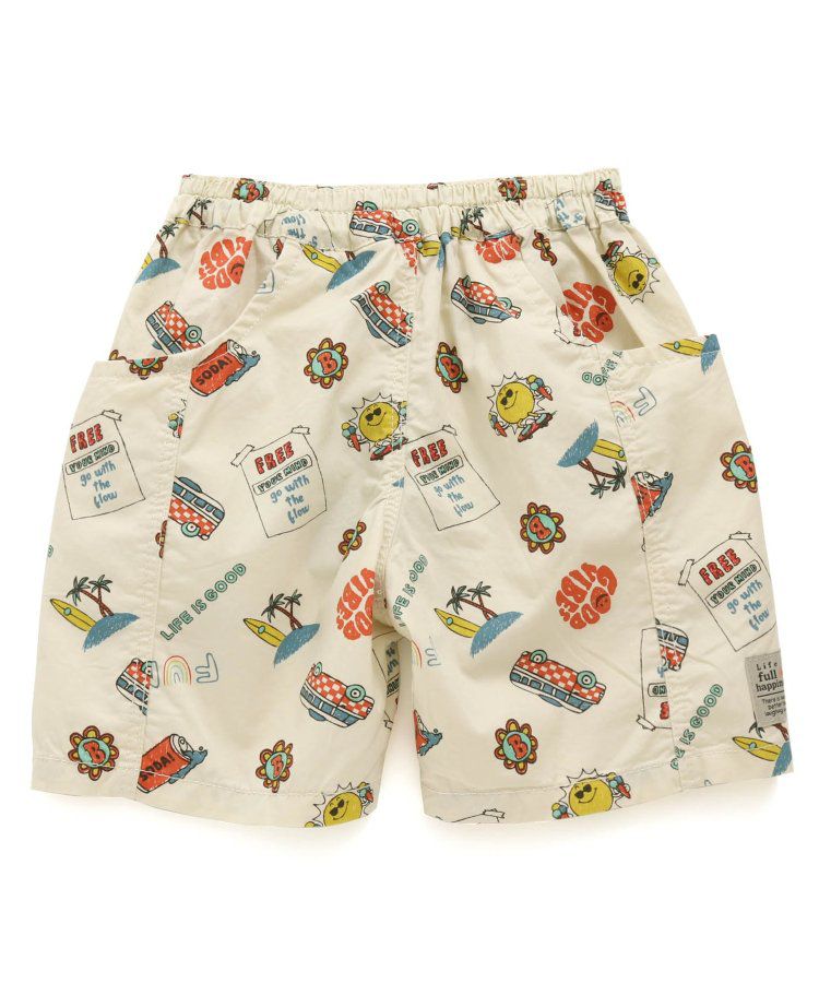 日本 BREEZE - 帥氣印花休閒短褲-米色海灘