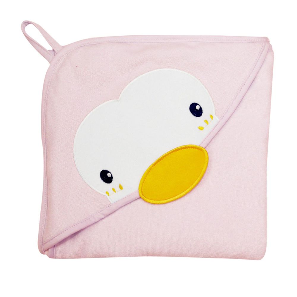 PUKU 藍色企鵝 - 造型連帽紗布浴巾-粉色 (75*75cm)