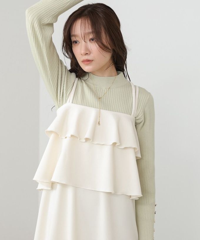 日本 Bab - 優雅綁帶層疊喬其紗細肩帶洋裝-象牙米