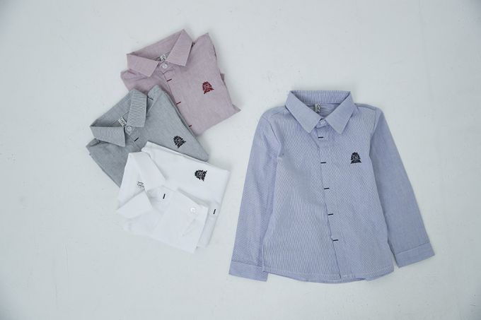 韓國 Coco Bang - 胸前品牌刺繡翻領長袖襯衫-白