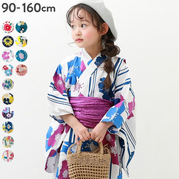 日本 devirock - 純棉夏日祭典花朵浴衣兵兒帶2件組-繽紛貝殼-藍綠