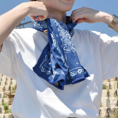 日本現代百貨 - UV CUT抗菌加工降溫涼感巾-歐風圖騰-海軍藍 (30×100cm)