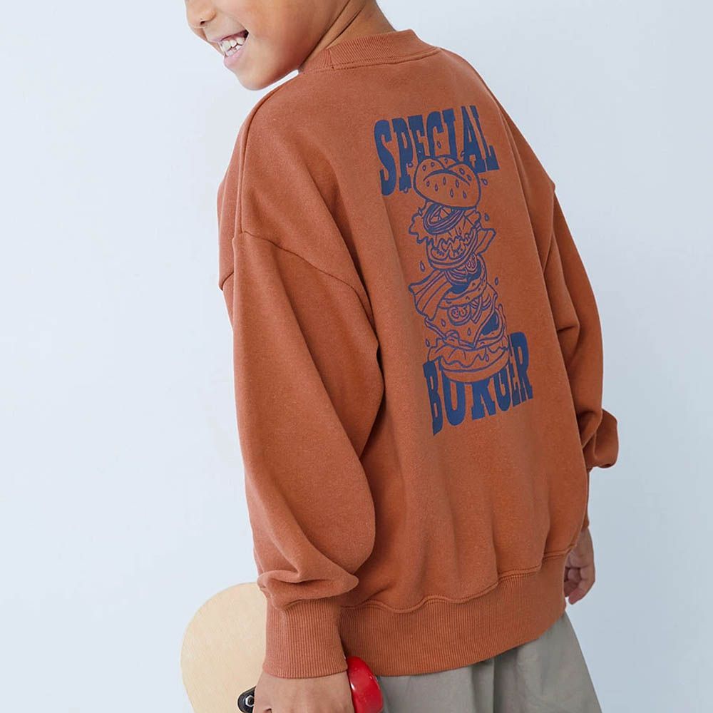 熱銷定番 印花縮口長袖上衣-漢堡-磚橘