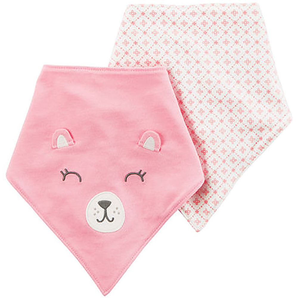 美國 Carter's - 嬰幼兒三角領巾圍兜兩入組(雙面棉質)-微笑粉熊 (單一尺寸)