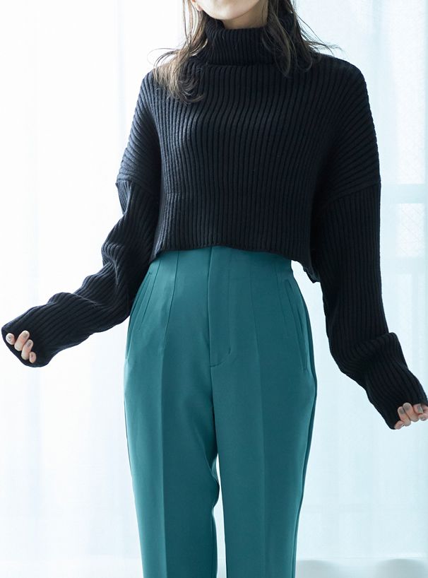 日本 GRL - 落肩高領羅紋針織上衣-暖陽橘 (F)