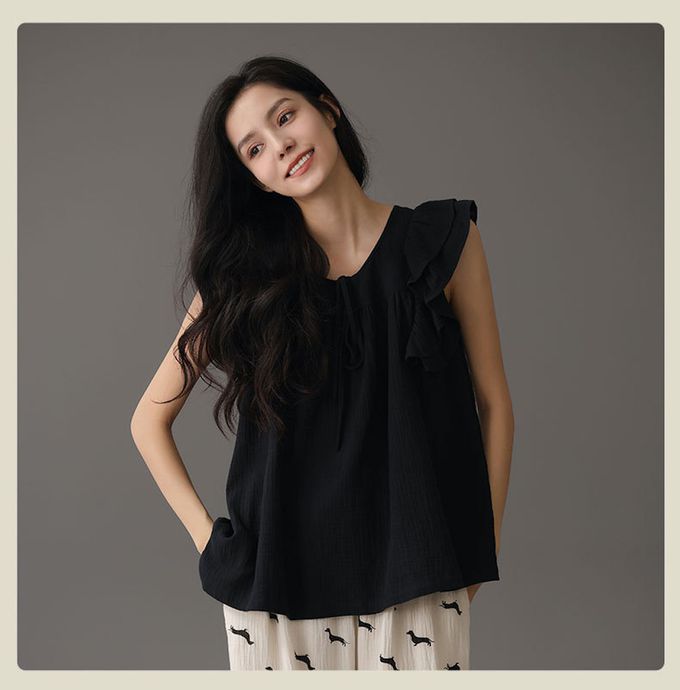 沉寂極簡風荷葉袖上衣配長褲居家服