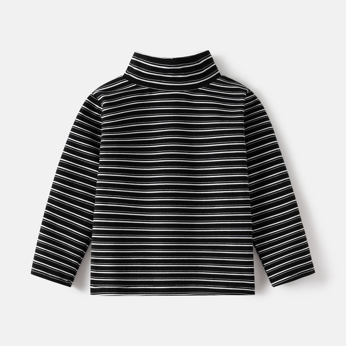 WELLKIDS - 德絨高領條紋長袖上衣/打底衫-黑色