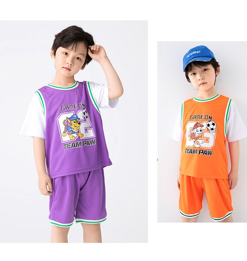 汪汪隊假兩件短袖運動套裝-卡通人物毛毛-橘色