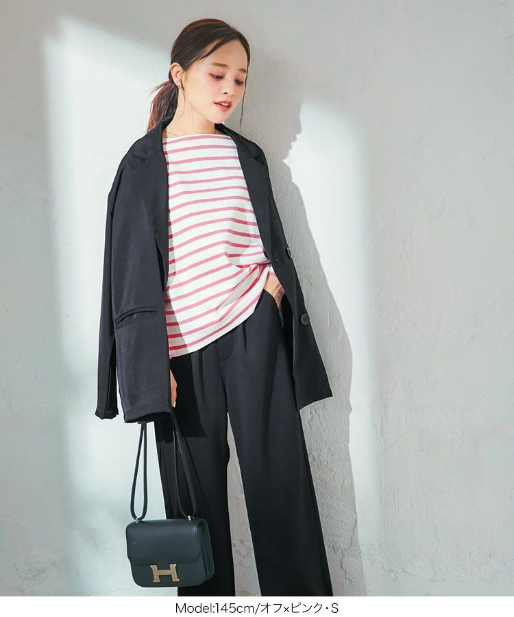 日本 Kobe Lettuce - 聯名款 船領百搭長袖上衣-條紋-白x淺灰