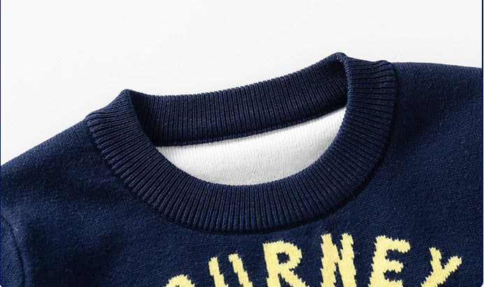 WELLKIDS - 薄絨圓領保暖長袖上衣/大學T-太空人-深藍色