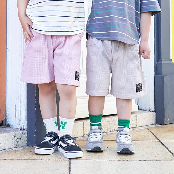 日本 b-ROOM - 華夫格柔軟舒適大口袋短褲-灰藍