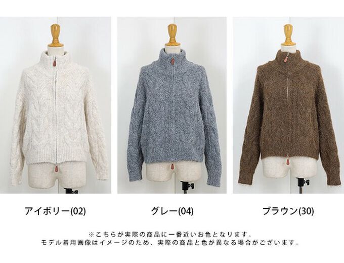 日本 BLUE EAST - 混羊毛麻花紋路立領雙拉鏈針織外套-咖啡