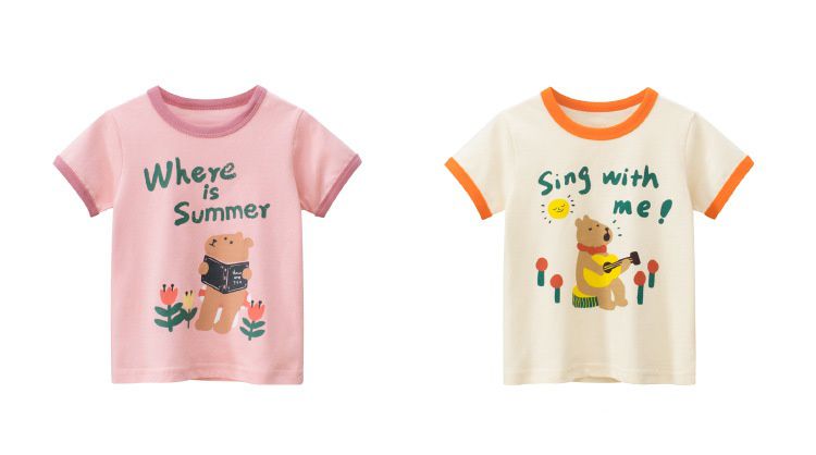 純棉短袖上衣-熊熊彈吉他-米白色