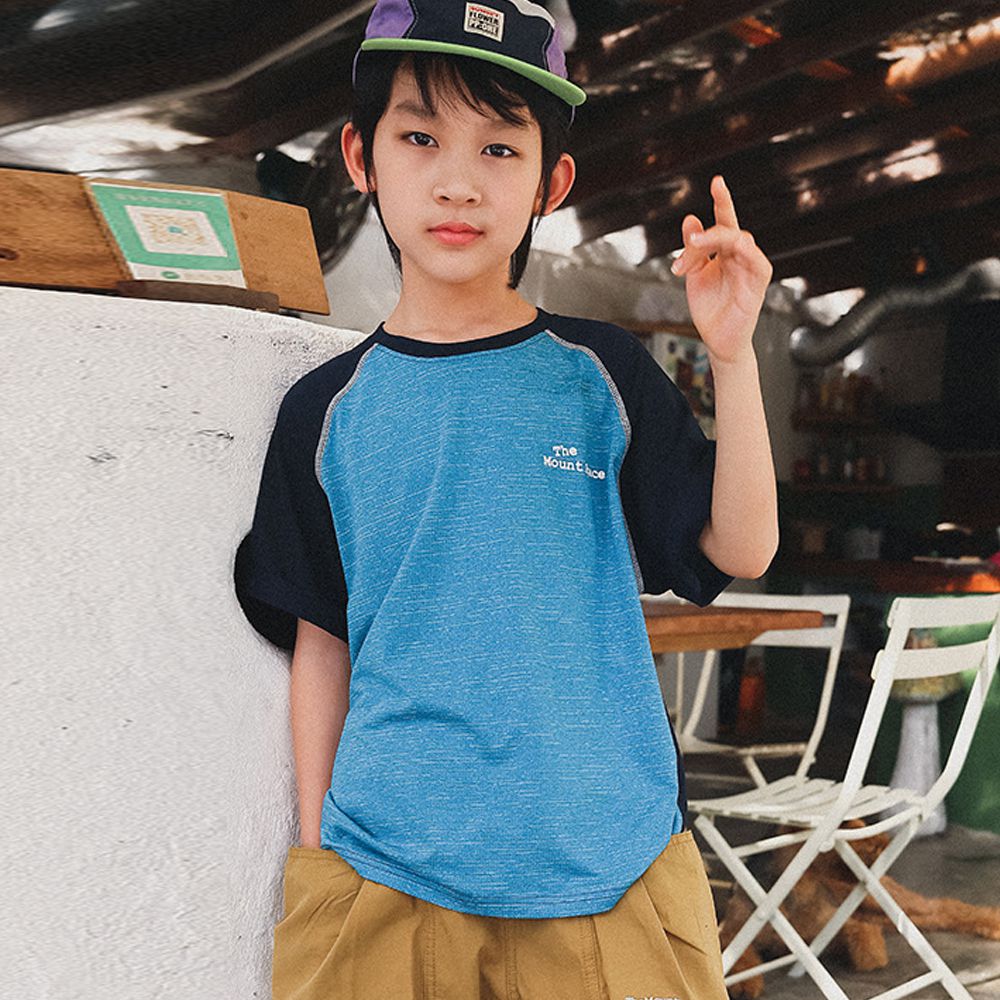 前後撞色短袖上衣-藍色