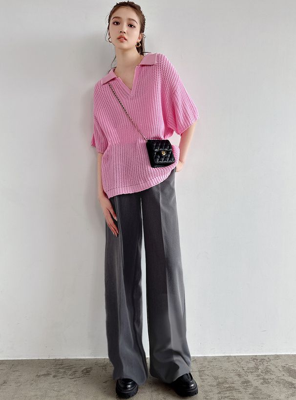 日本 GRL - 修身打褶西裝寬褲-簡約黑