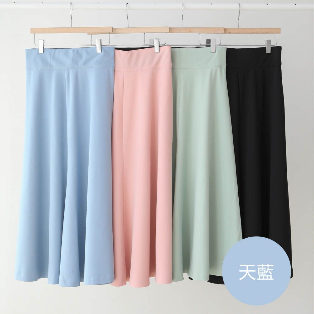 VETICA 韓製顯瘦小腹收收修身傘裙-天藍