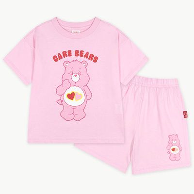 韓國 Care Bears - 聯名款思考熊熊印短袖套裝-心心粉熊-粉