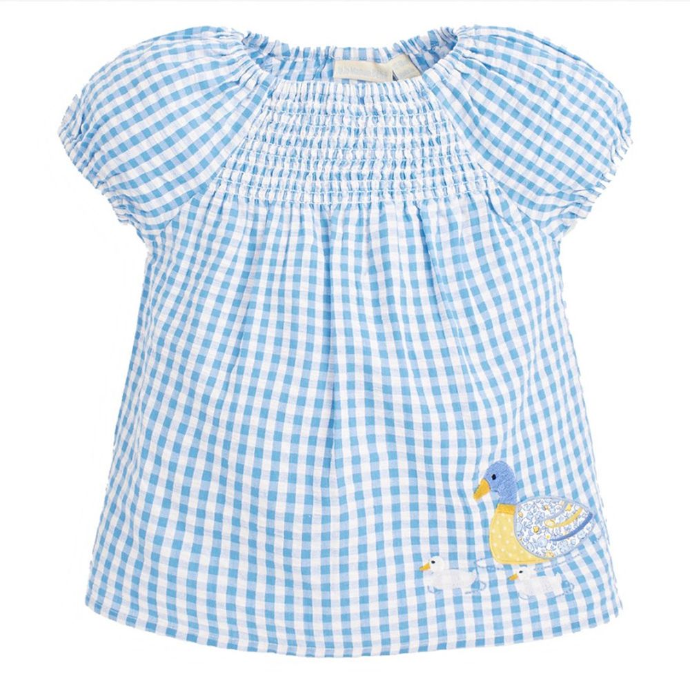 英國 JoJo Maman BeBe - 超優質嬰幼兒/兒童100% 純棉短袖上衣-優雅藍鴨