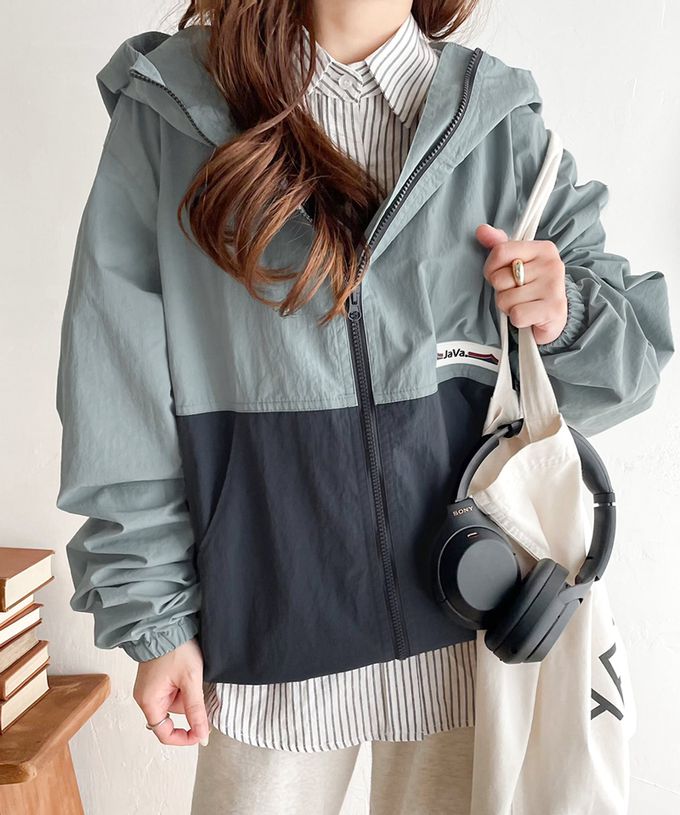 日本 Classical Elf - Java 撞色抽繩防風尼龍外套-芥黃x藍