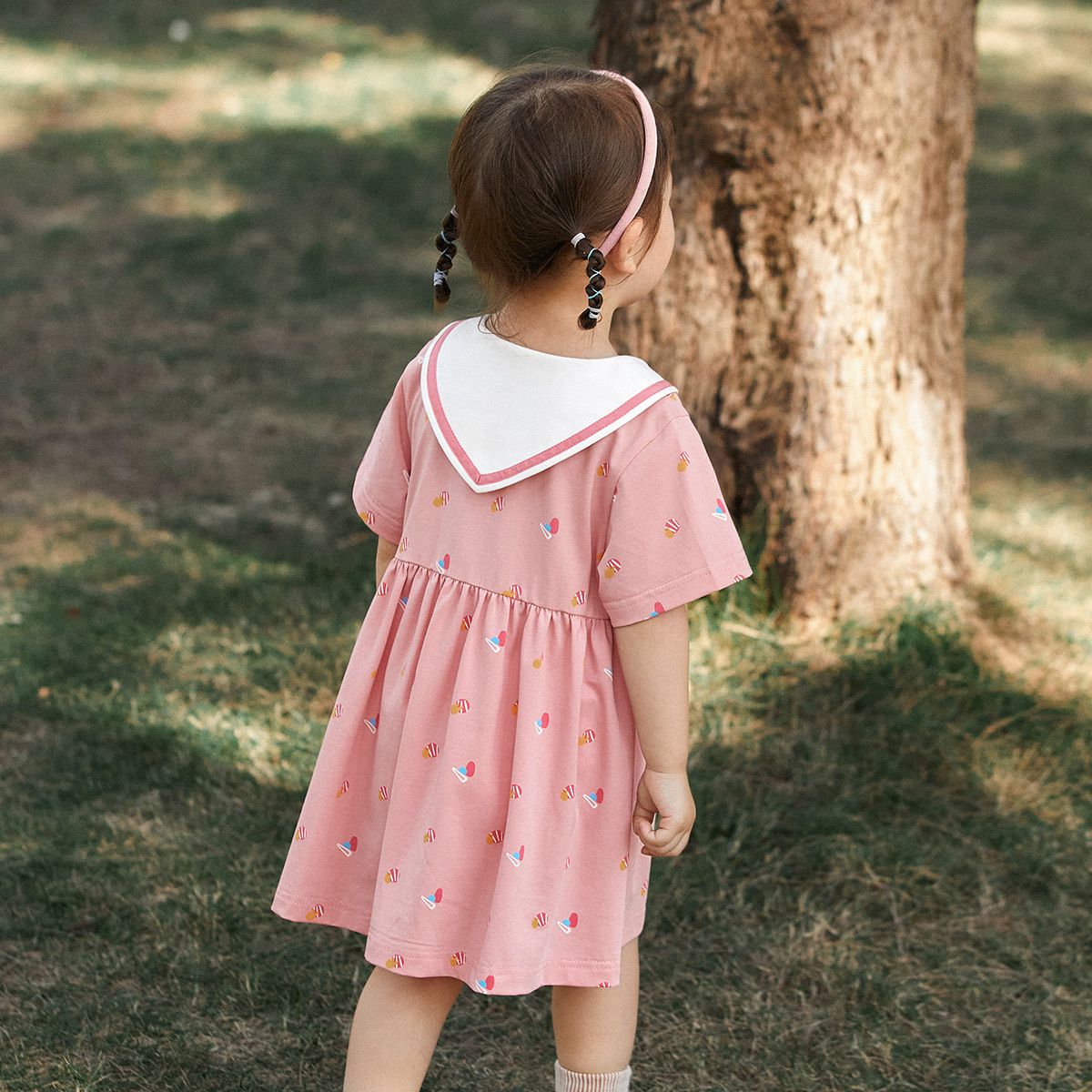 海軍領連身洋裝-滿版小圖-粉色