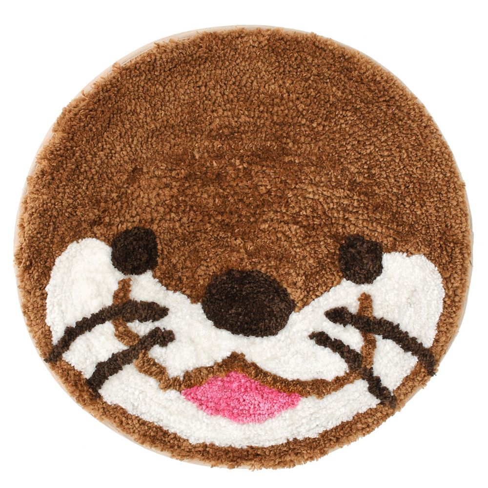 日本 TOMO - 可愛動物臉頰針織椅墊-水獺-咖啡 (約Ф33cm)