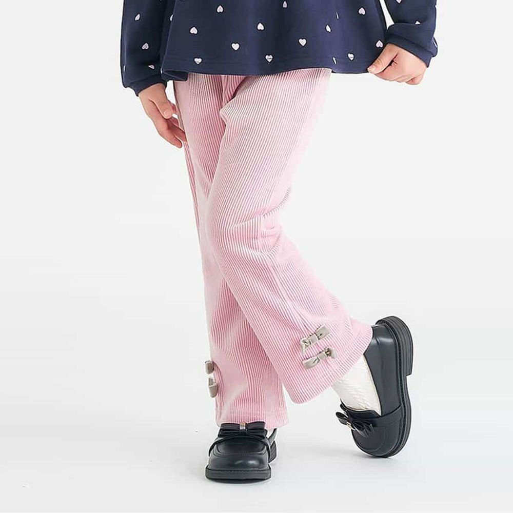 柔軟燈芯絨下擺蝴蝶結長褲-粉紅