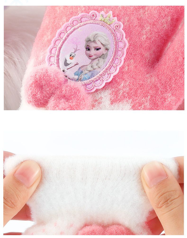 兒童可觸控毛絨保暖針織手套-卡通人物艾莎+雪寶-粉+藍 (建議3歲以上)