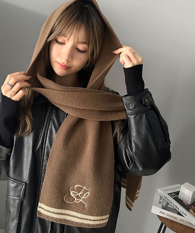 日本 Classical Elf - 學院風logo優雅素色圍巾-黑