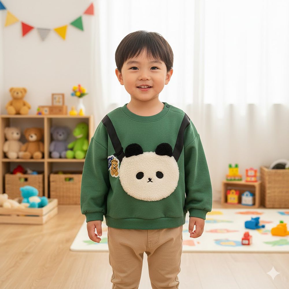 長袖休閒上衣-刷毛造型裝飾-綠色