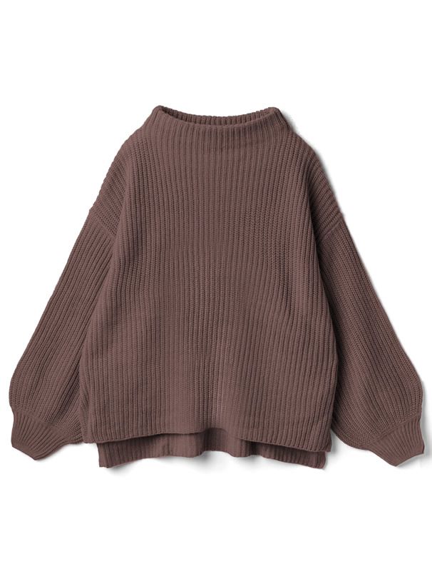 日本 GRL - 優雅酒瓶領澎澎袖針織毛衣-咖啡 (F)