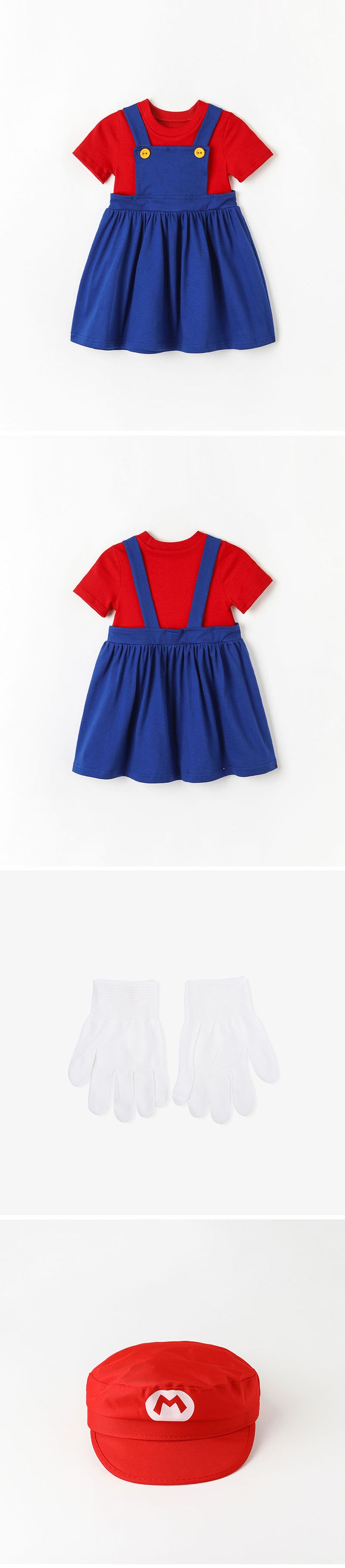 韓國 OZKIZ - (附手套帽子)卡通女寶短袖吊帶裙/萬聖節-紅