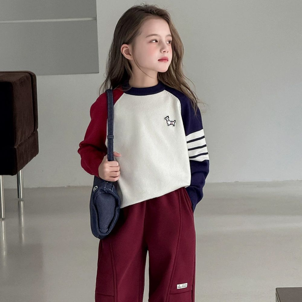 元氣學院風撞色針織上衣-藏青