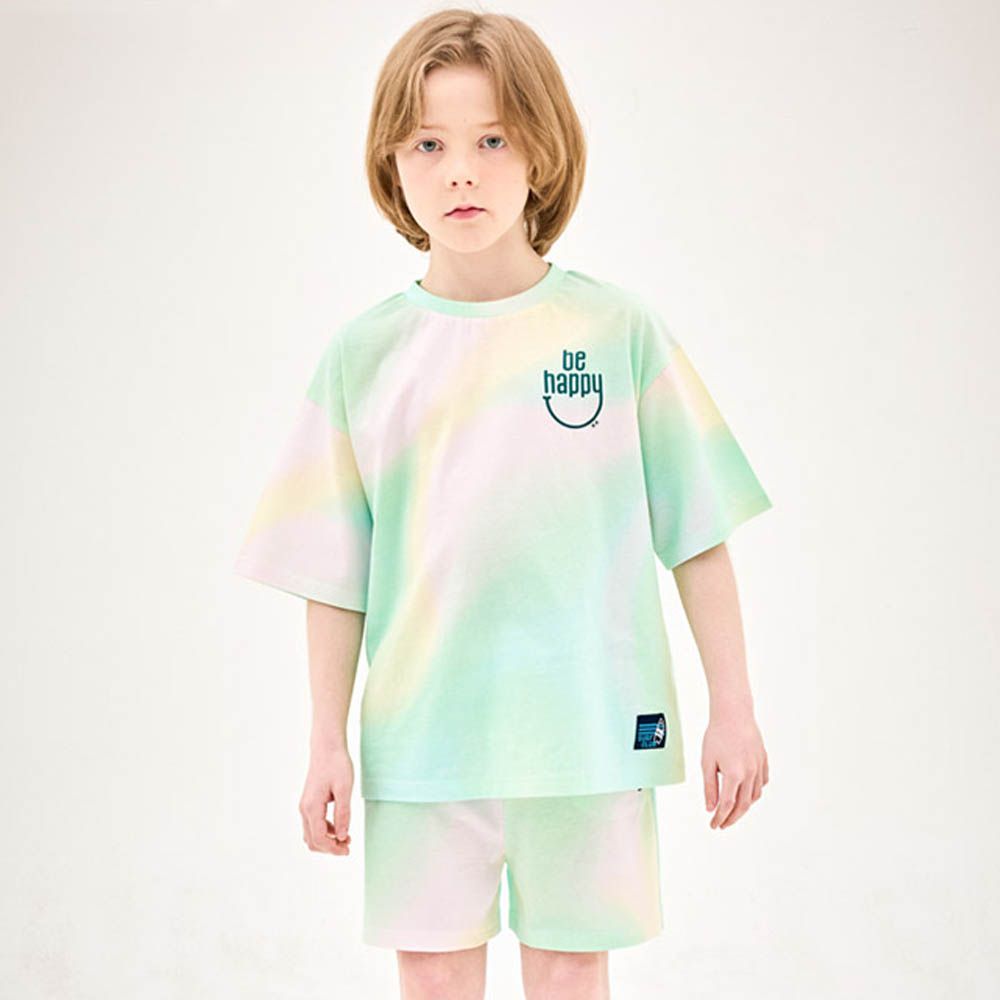 色彩暈染休閒短袖套裝-黃X綠