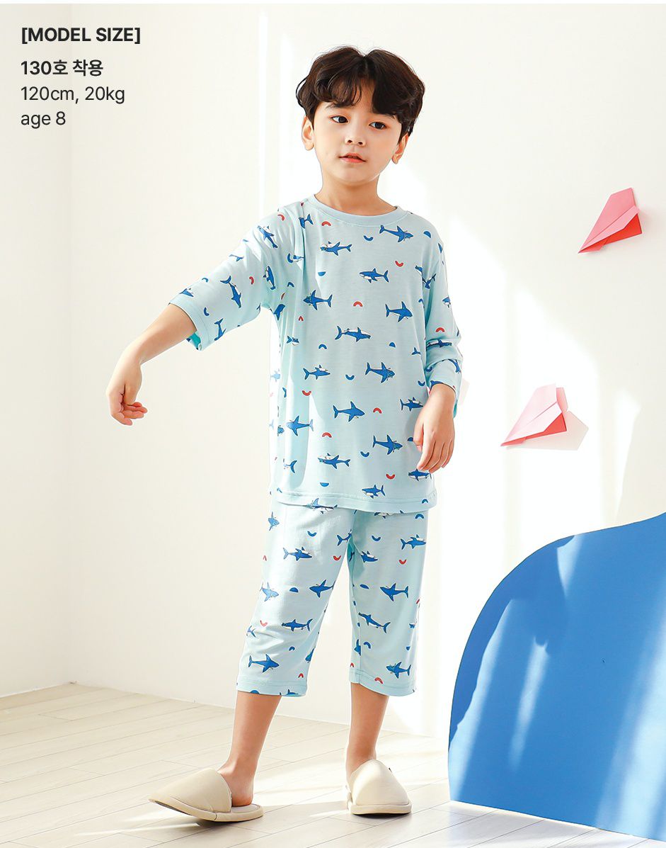 韓國 Ppippilong - 莫代爾7分袖家居服-鯊魚好朋友