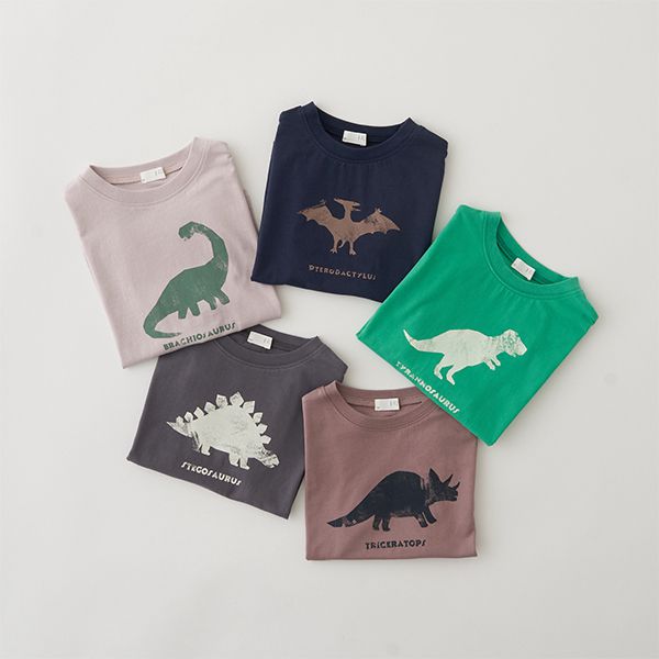 日本 b-ROOM - 100％棉 恐龍印花短袖上衣-翼手龍-深藍