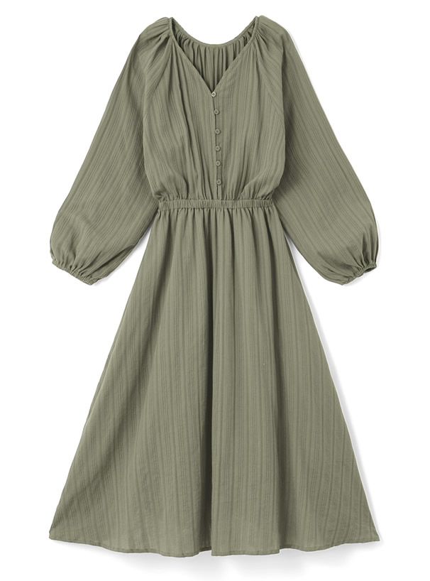 日本 GRL - 小步舞曲泡泡袖縮腰洋裝-軍綠