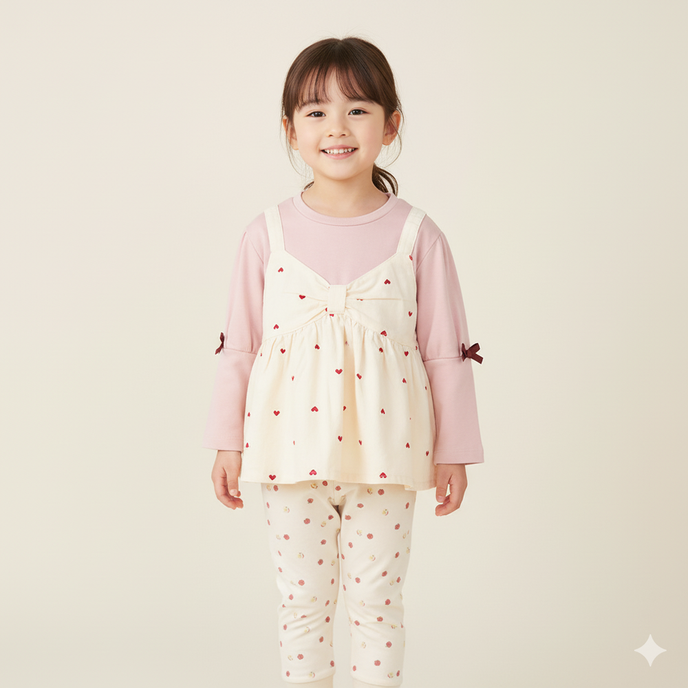 長袖假兩件T恤--粉紅色