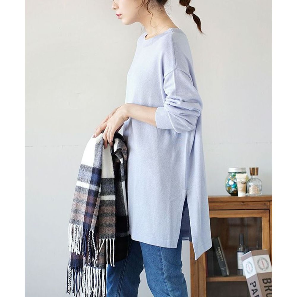 日本 zootie - Heatful發熱系 寬鬆長版薄針織上衣-水藍