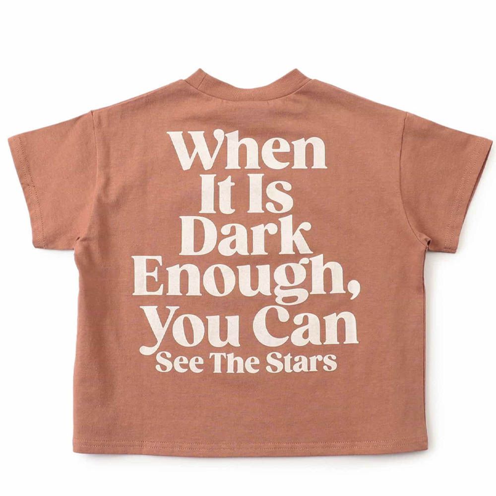 100%棉 運動風印花短袖上衣-背後英文-咖啡