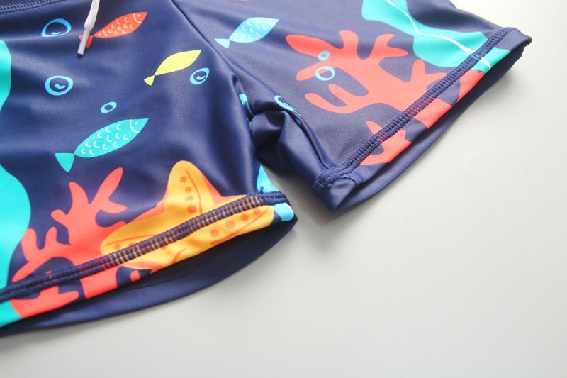 男寶防曬長袖泳裝套裝(附帽子)-肚子餓恐龍-深藍色