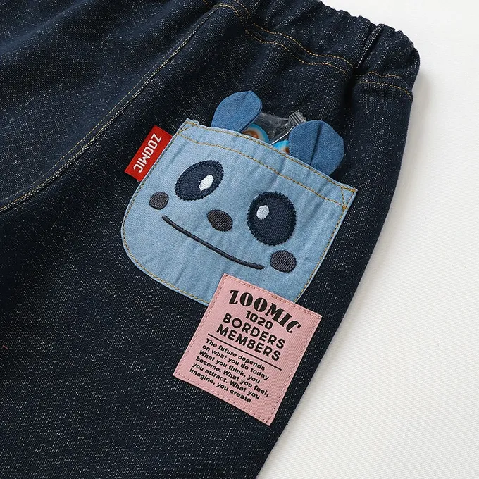 日本 ZOOLAND - 可愛熊口袋條紋反摺七分褲-小熊-黑