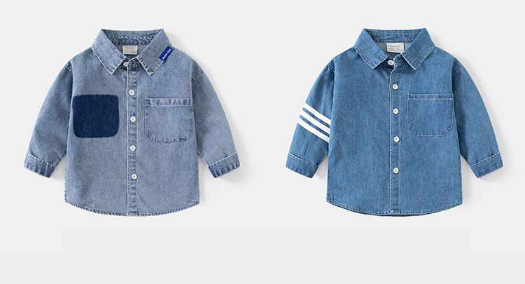 WELLKIDS - 翻領小口袋長袖襯衫-BRAVE-牛仔藍