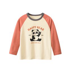 27KIDS - 純棉長袖上衣-熊貓YA!!-米杏+橘