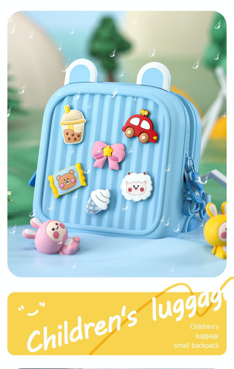 卡通DIY可拆式兒童後背包/小方包-珍珠奶茶+車車-綠色 (20.8x9.9x21.2cm)