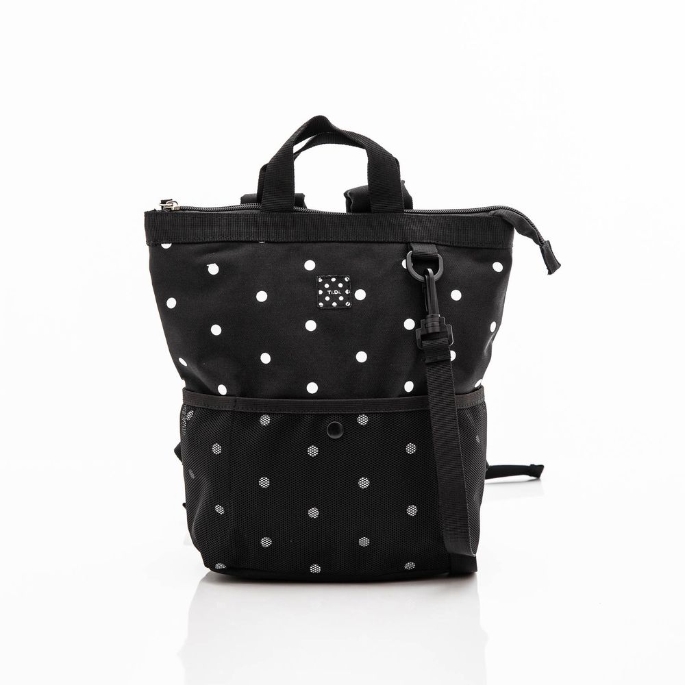 大嘴巴寬口後背包 S 號-黑底白點